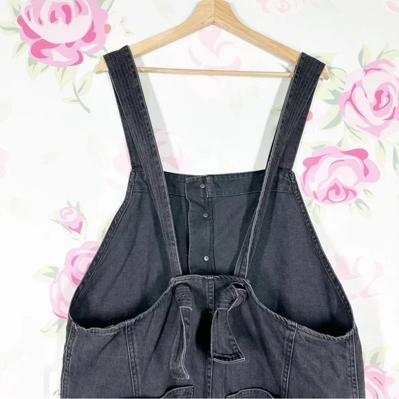 NEW Free People We The Free Fields of Flowers Wide Leg Black Denim Overalls XL - Picture 10 of 15